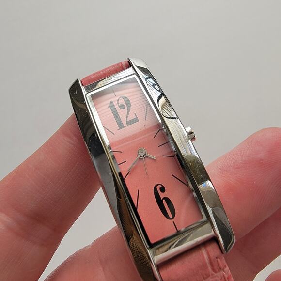 Vintage Watches Pink Rectangle Dial Quartz Watch Modern Art Deco Slim Strap - Picture 10 of 10